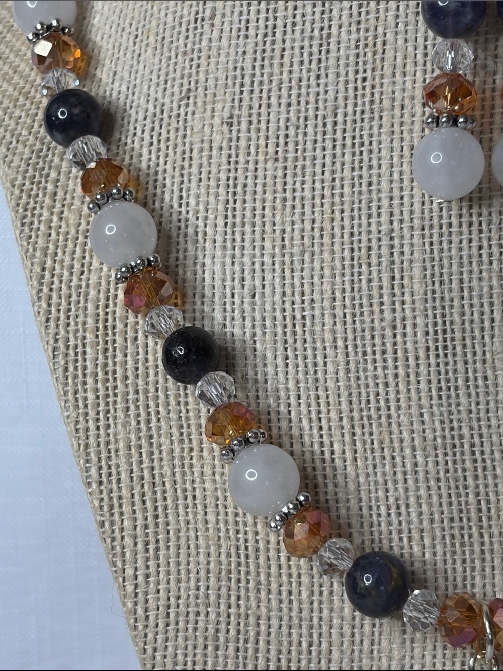 Handcrafted Iolite and White Jade Necklace and Earring Set w/Agate Pendant - Picture 4 of 7